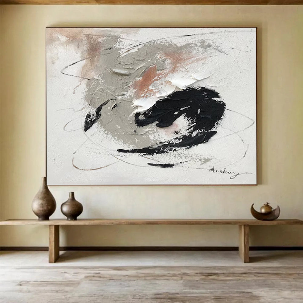 “Gray - Black - White Abstract Swirls” - Expressive Abstract Painting On Canvas PT1564