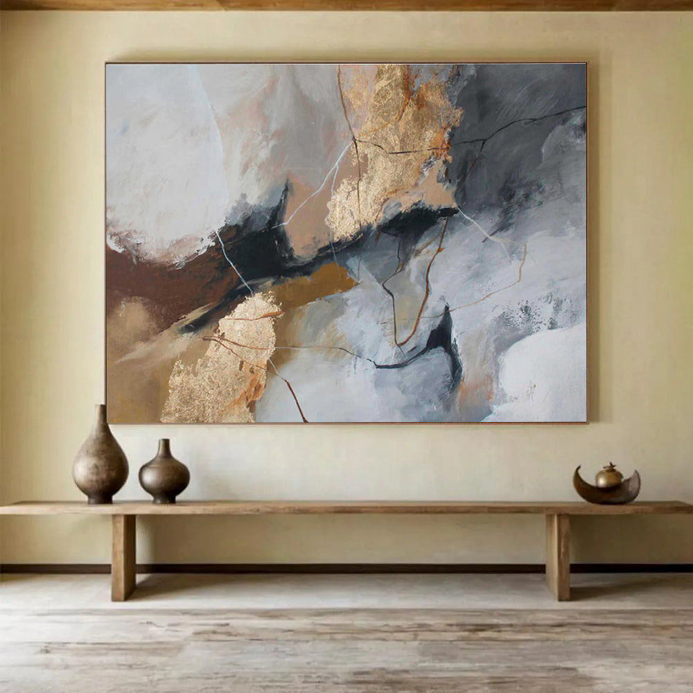 “Gray And Gold Abstract” - Luxe Abstract Painting On Canvas DKS518