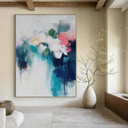 “Blue, White and Pink Floral Abstract” - Impressionistic Flower Painting On Canvas PT0996