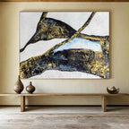 Black, Gold & Blue Abstract Shapes Painting On Canvas DKS011