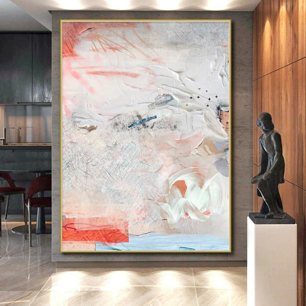 “Soft Tones Abstract Collage” - Delicate Abstract Painting On Canvas PS0096