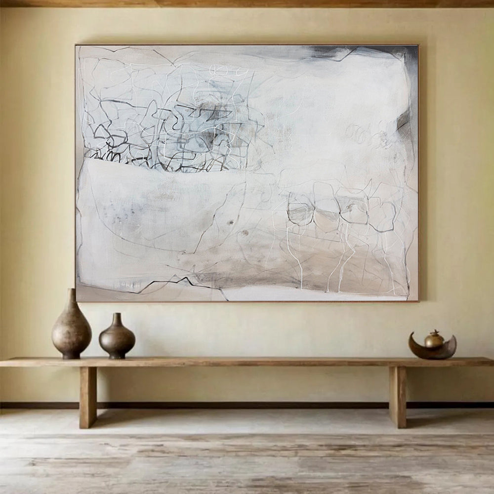 Grey - Toned Abstract with Lines Painting On Canvas DKS081