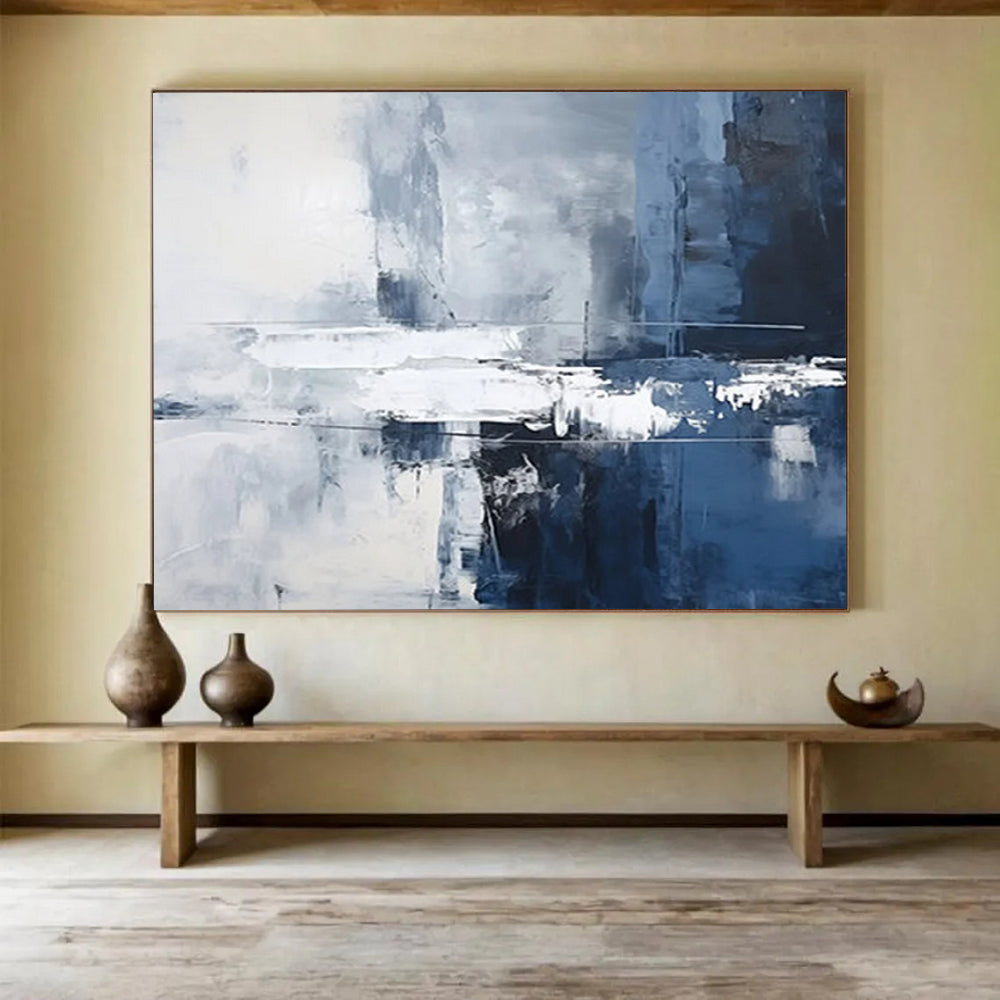 “Blue and Gray Abstract Cityscape” - Urban Abstract Painting On Canvas PT103