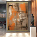 Orange & Grey Abstract Grid Painting On Canvas PS0816