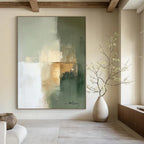 “Soft Green - Gold Abstract Blocks” - Abstract Painting On Canvas PT2081