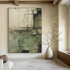 “Green - Gray Textured Abstract” - Rustic Abstract Painting On Canvas PS0166