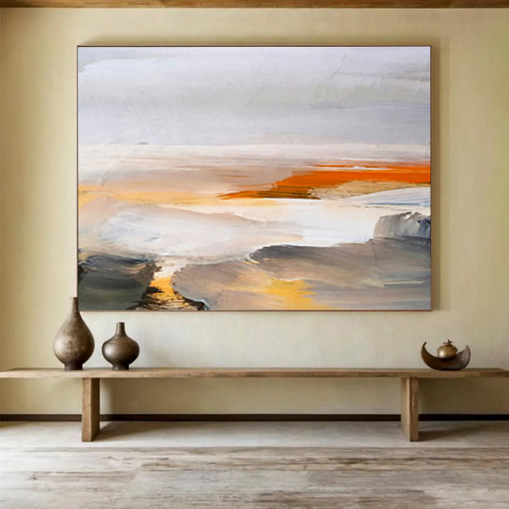 “Minimalist Horizon Abstract” - Soft - toned Landscape Painting On Canvas DKS382