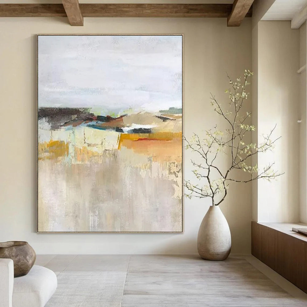 Soft Earth - Tone Abstract, "Desert Hush" – Abstract Landscape Painting On Canvas PS0927