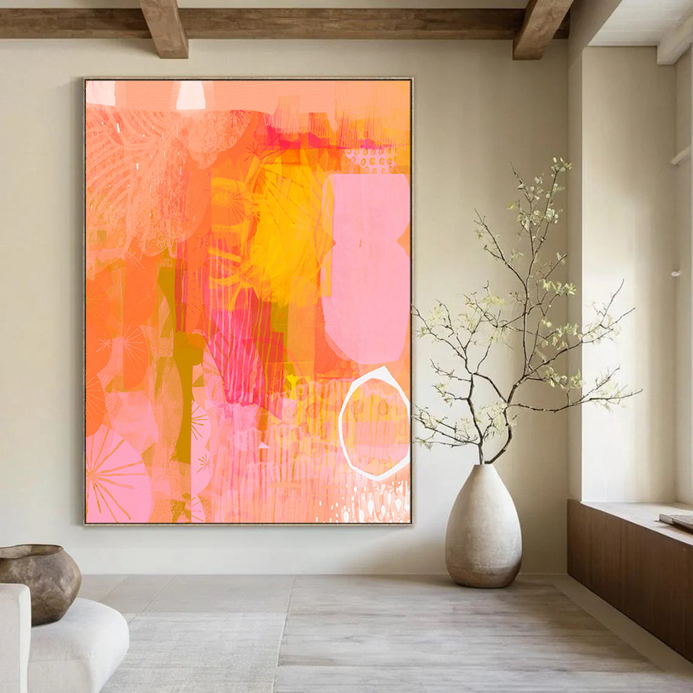 “Peach - Orange Abstract Forms” - Abstract Painting On Canvas PT2003