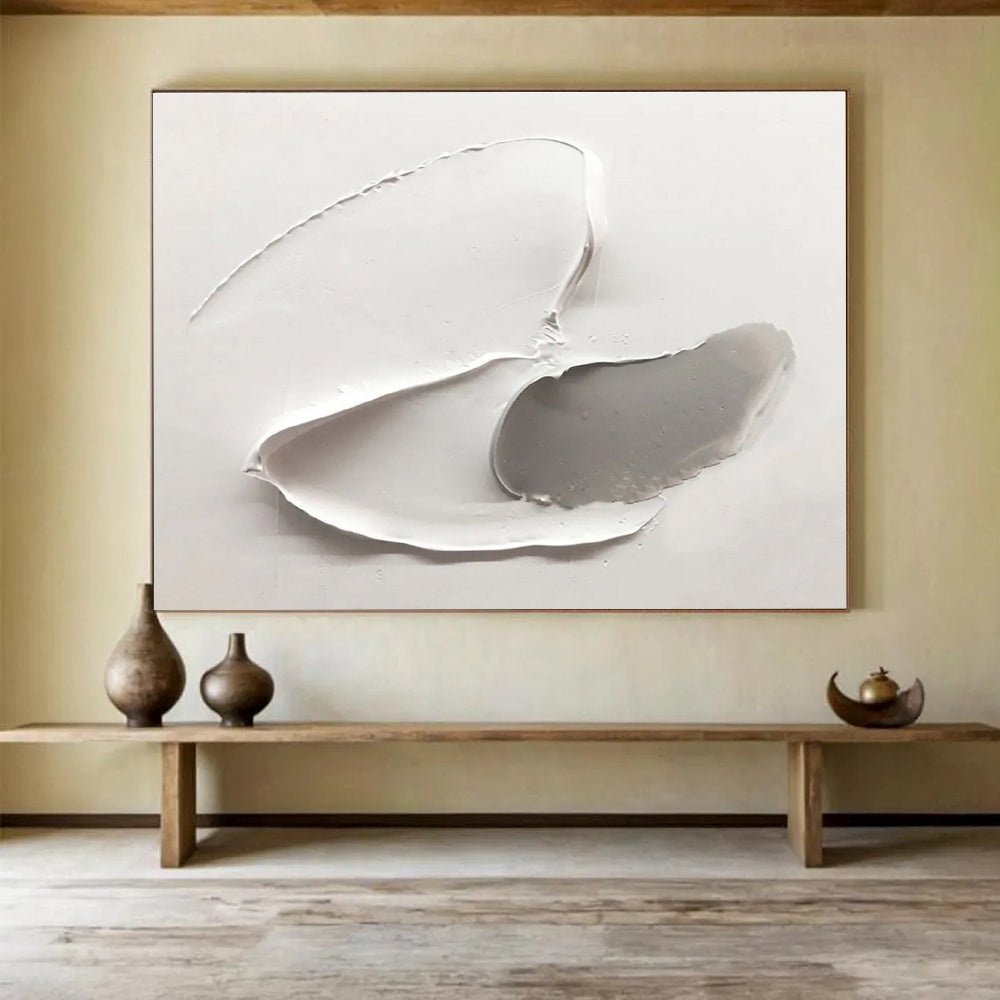“White - Gray Sculpted Forms” - Textured Oil Painting on Canvas DKS912