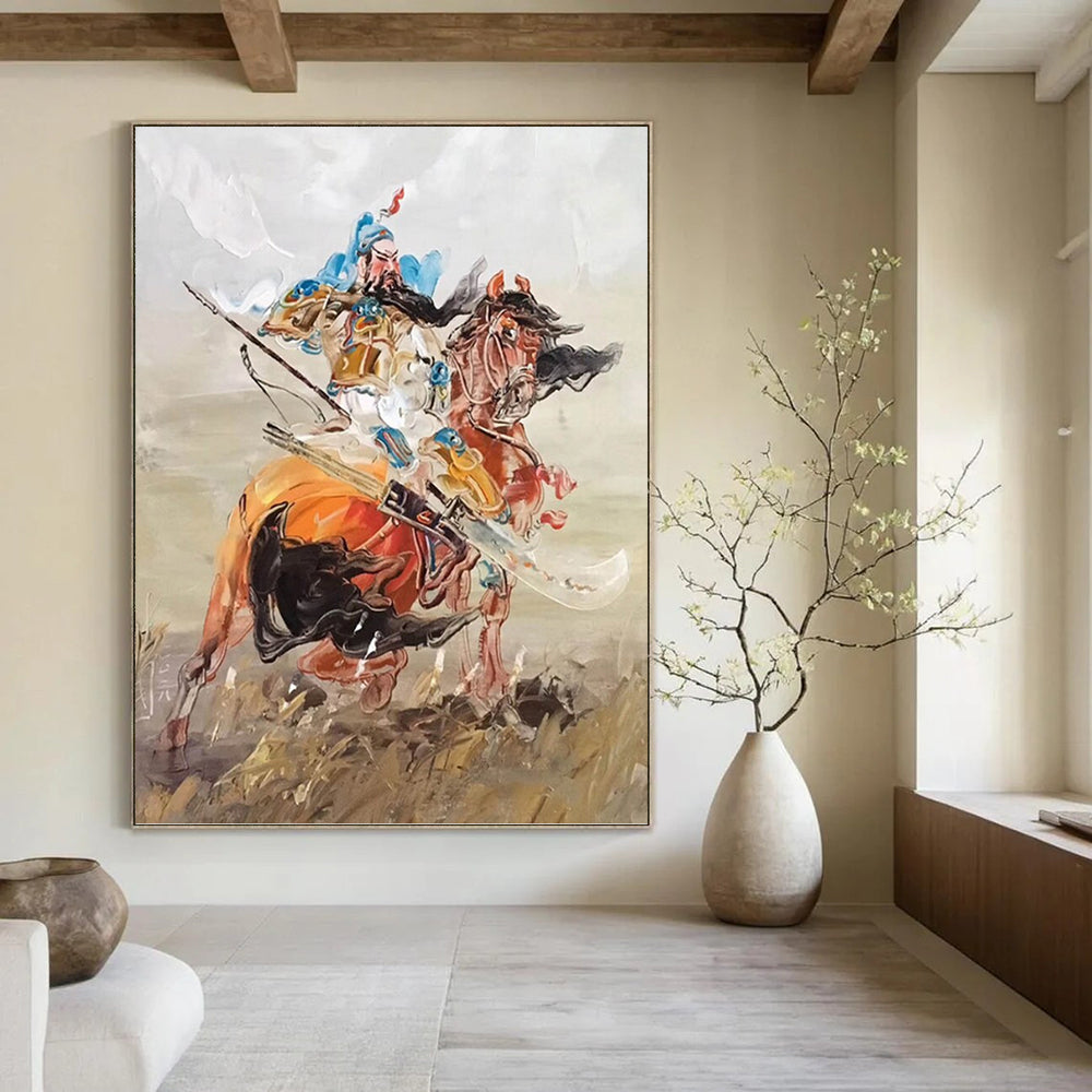 “Guan Yu on Horseback” - Oriental, Legendary - Themed Painting On Canvas PT1590