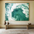 “Teal - White Swirling Wave” - Turquoise Motion “Ocean Vortex” Painting On Canvas PT1645