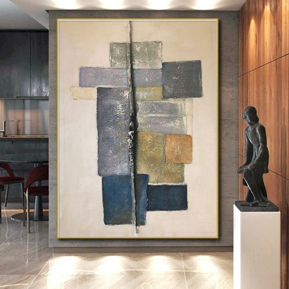 “Neutral Geometric Abstract” - Neutral Tones Abstract Geometric Painting On Canvas PS0728