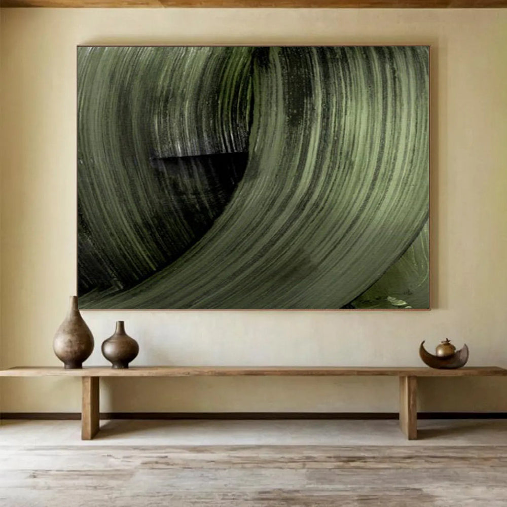 “Dark Green Swirling Abstract” - Expressive Abstract Painting On Canvas PT123