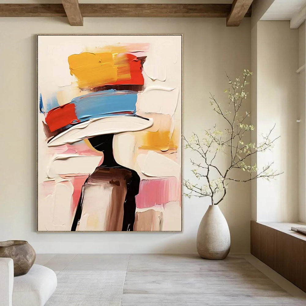“Colorful Abstract Hat Figure” - Playful Fashion - Inspired Painting On Canvas DS324