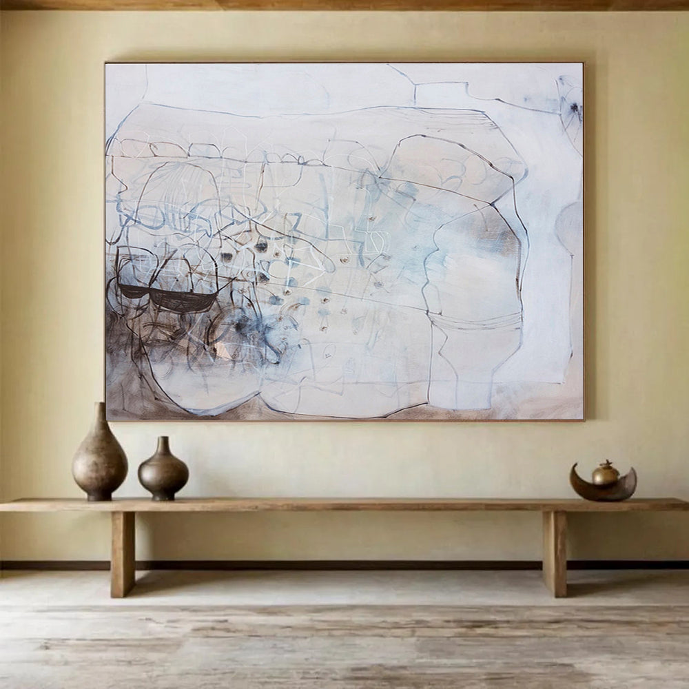 Monochrome Abstract with Shapes Painting On Canvas DKS080