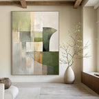 Green, Beige, Gray with Geometric Mix "Balanced Nature" Abstract Painting On Canvas PS1458