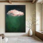 Green, Pink with Floating Cloud "Surreal Touch" Abstract Painting On Canvas PS1442