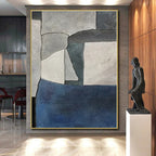 “Gray Block Harmony” - Gray, Blue Abstract Geometric Painting On Canvas PS0386