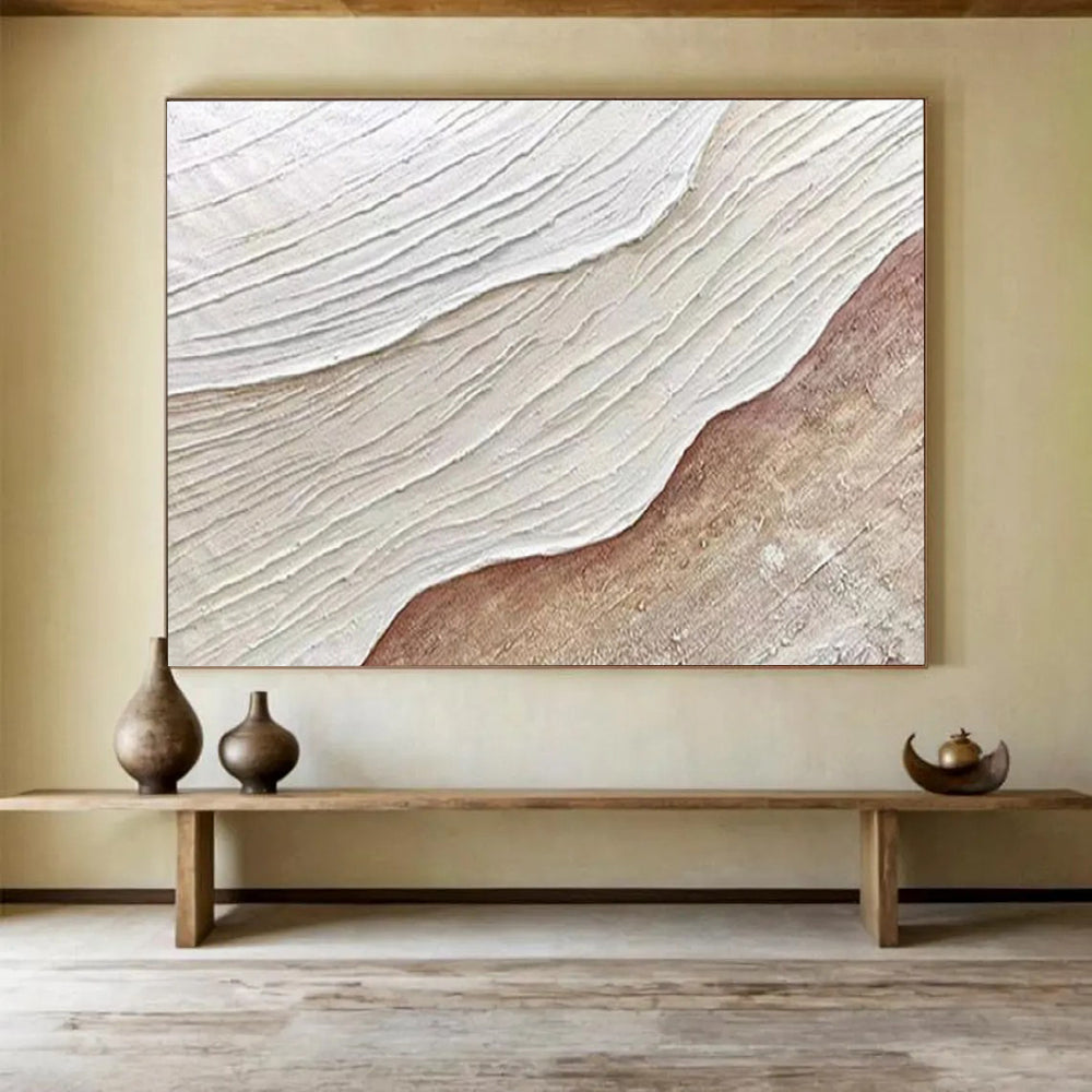 “Textured White - Brown Waves” - Relief - Like Painting On Canvas PT1553