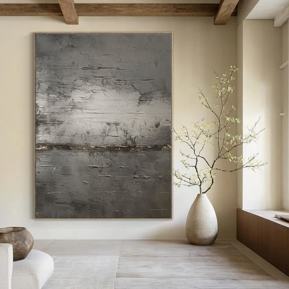 Gray with Textured Layers "Industrial Echo" Abstract Painting On Canvas PS1365