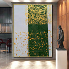 “Green - Yellow Splatter Geometry” - Green, Yellow Abstract Painting On Canvas PS0476