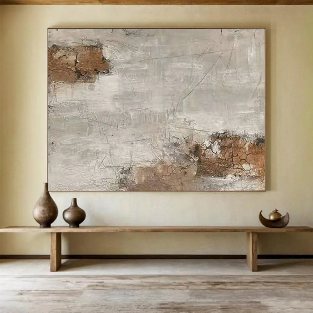 “Cracked Gray - Brown Wall” - Earthy Tones “Timeworn Wall” Painting On Canvas PT1626