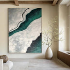 “Teal River Through Grey Lands: Textured Abstract Painting” - Landscape - Inspired Abstract Painting On Canvas DS403