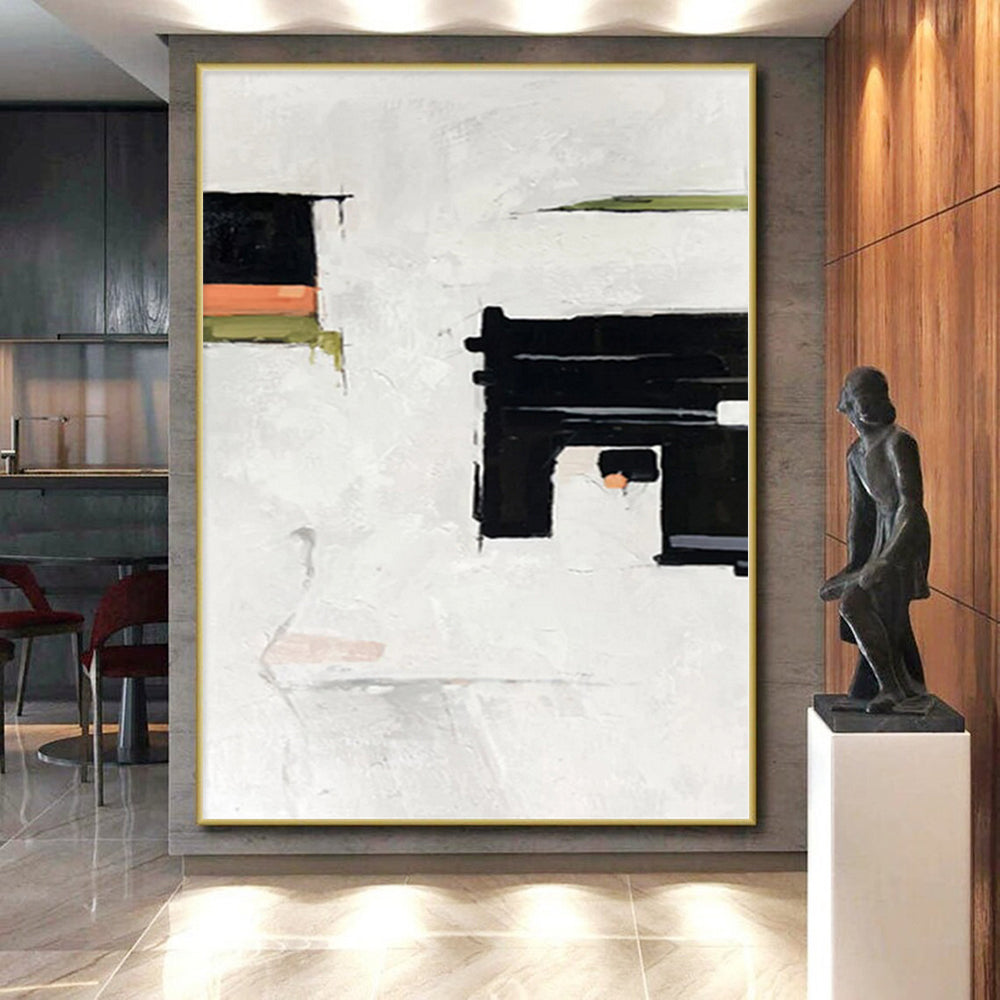 “Black - Green - Orange Abstract Minimalist Forms” - Subtle Abstract Painting On Canvas PS0327