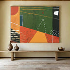 “Geometric Abstraction in Green, Orange, Red” Geometric Abstract Painting On Canvas PT1808