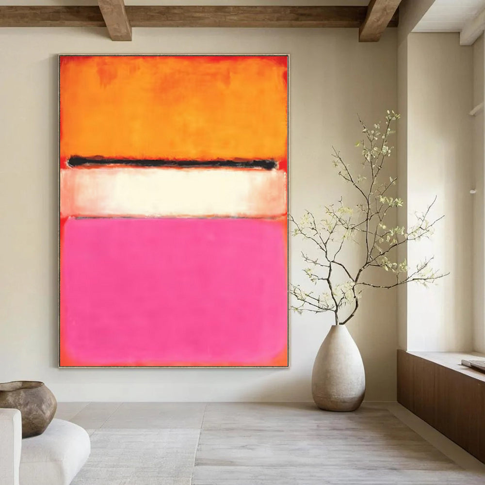 Orange, Pink, White with Horizontal Bands "Vibrant Layers" Abstract Painting On Canvas PS1184