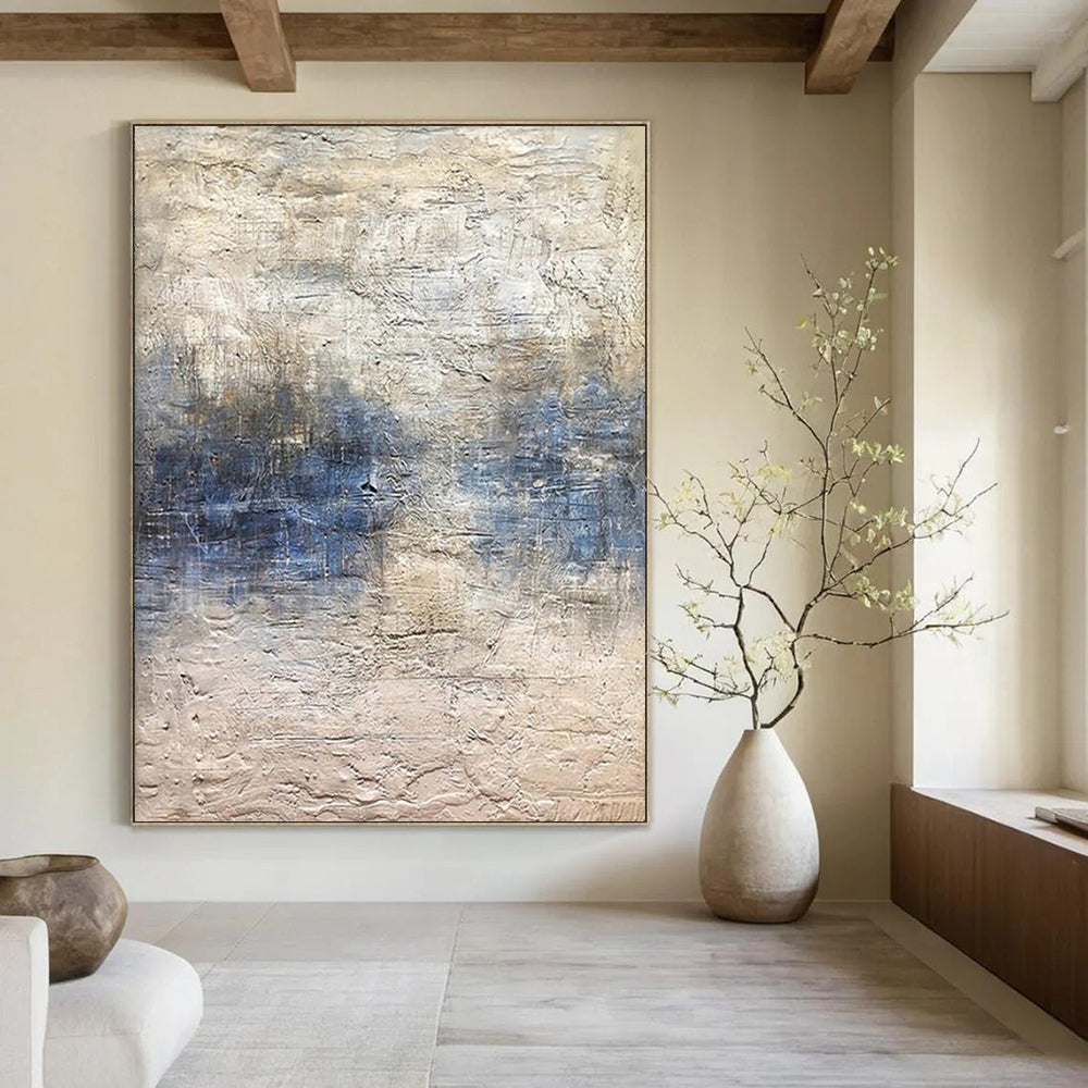 Beige and Blue Textured, "Sky Over Sand" – Textured Abstract Painting On Canvas PS0965