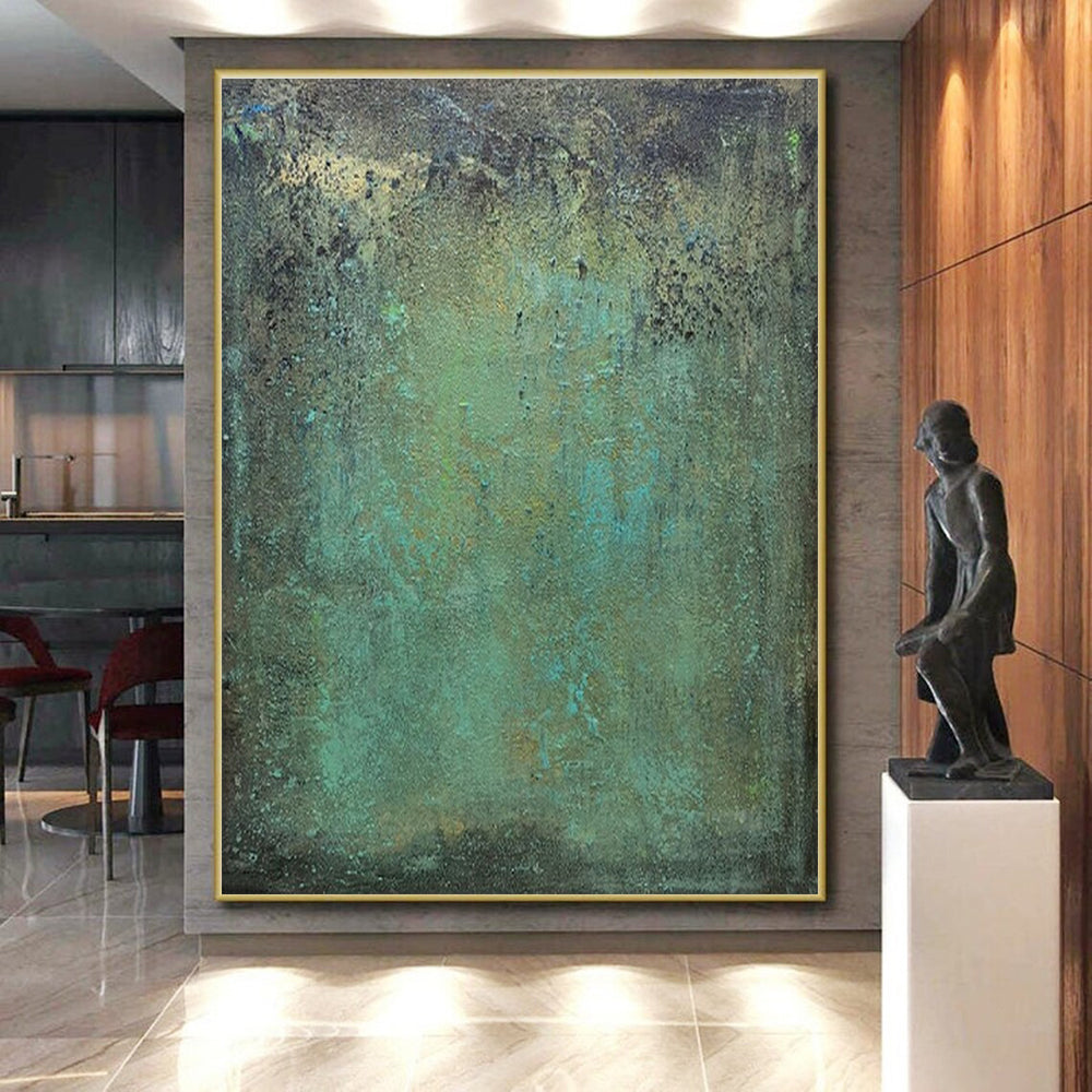 “Teal - Green Patina” - Teal, Green, Brown Abstract Textured Painting On Canvas PS0631