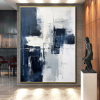 “Navy - White - Grey Abstract Bold Blocks” Painting On Canvas PS0840