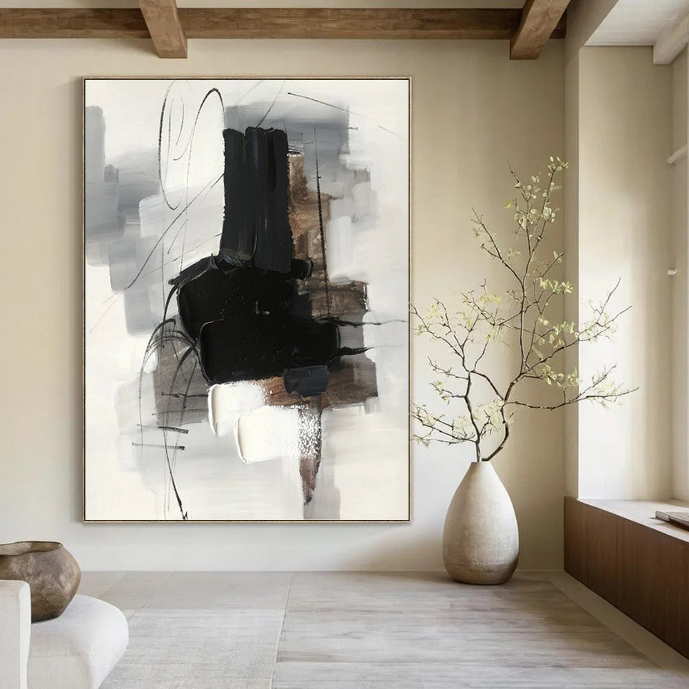 “Grey - Black Abstract Forms” - Minimalist Abstract Painting On Canvas PT1280