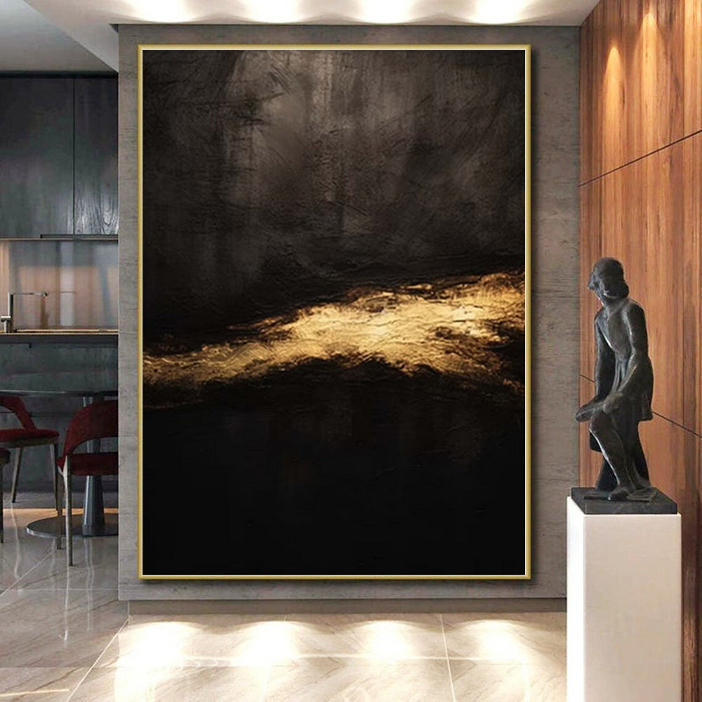 “Dark Mystery with Golden Whispers” - Enigmatic Abstract Painting On Canvas PS0230