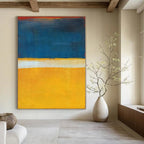 Blue, Yellow, White with Horizontal Divisions "Sunny Horizon" Abstract Painting On Canvas PS1186