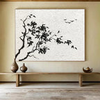 “Ink - Wash Tree and Birds” - Minimalist Chinese - style Painting On Canvas DKS451