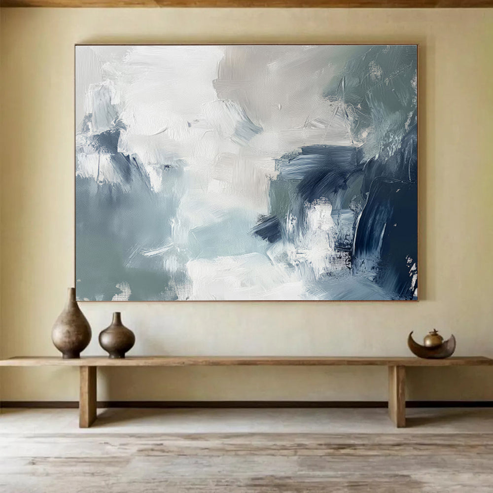 “Blue - Grey Abstract Waves” Abstract Painting On Canvas DKS236