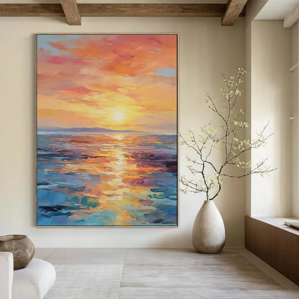 “Vibrant Impasto Sunset Ocean” - Impasto Seascape Painting On Canvas PT1904