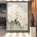 “White - Gray - Gold Floral Abstraction” - White, Gray, Gold Abstract Painting On Canvas PS0543