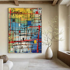 “Color - Blocked Abstract Grid” - Geometric, Bold - Hued Painting On Canvas PT1582
