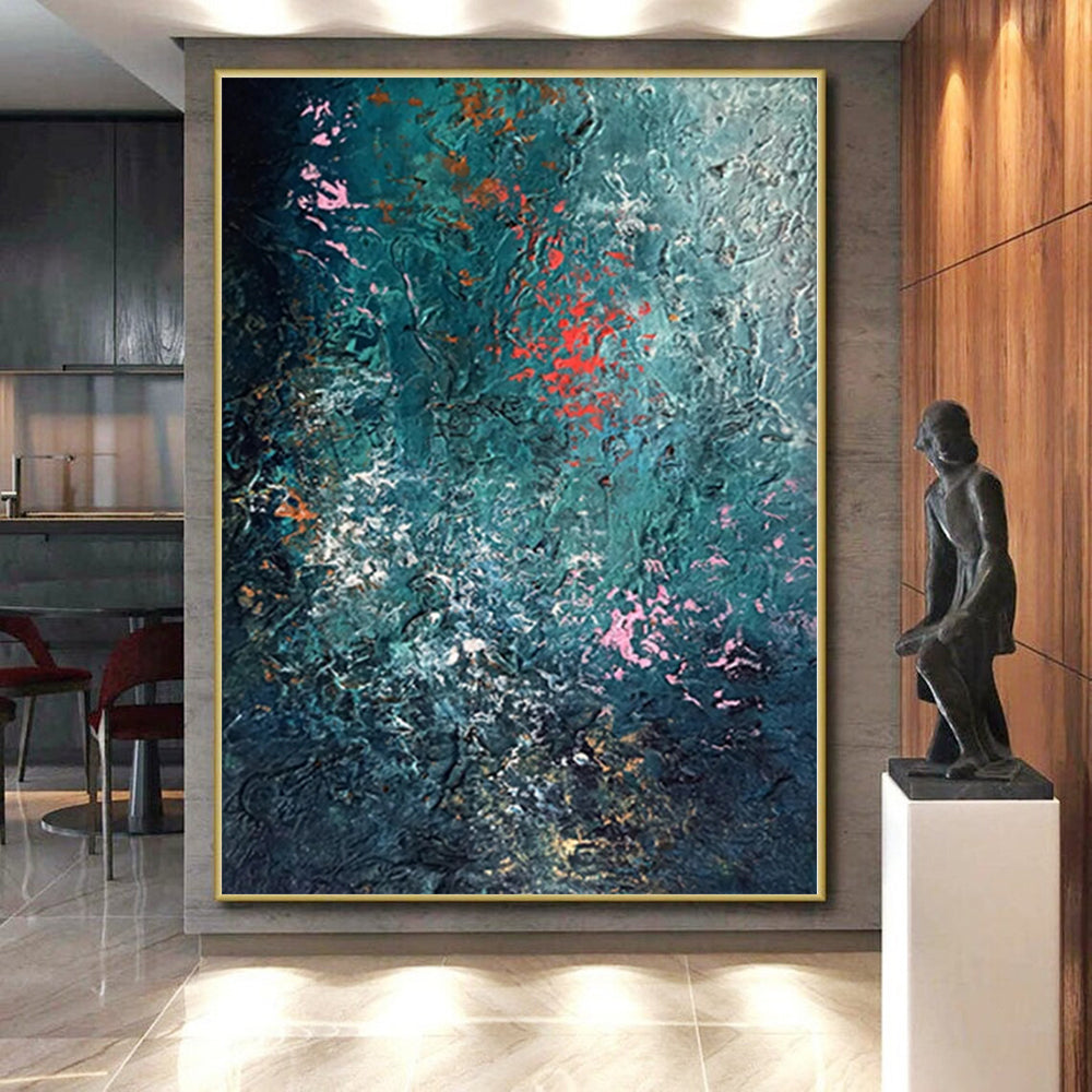 “Teal - Toned Textured Abstract” - Abstract Impasto Painting On Canvas PS0002