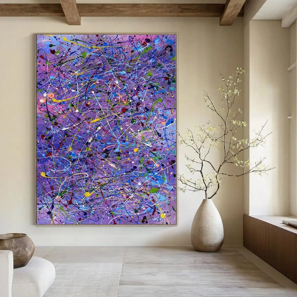 Purple, Colorful Dripping Lines "Purple Pandemonium" Abstract Painting On Canvas PS1321