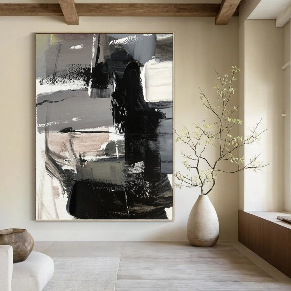 “Grey - Black Abstract Shapes” - Cubist Abstract Painting On Canvas PT1263