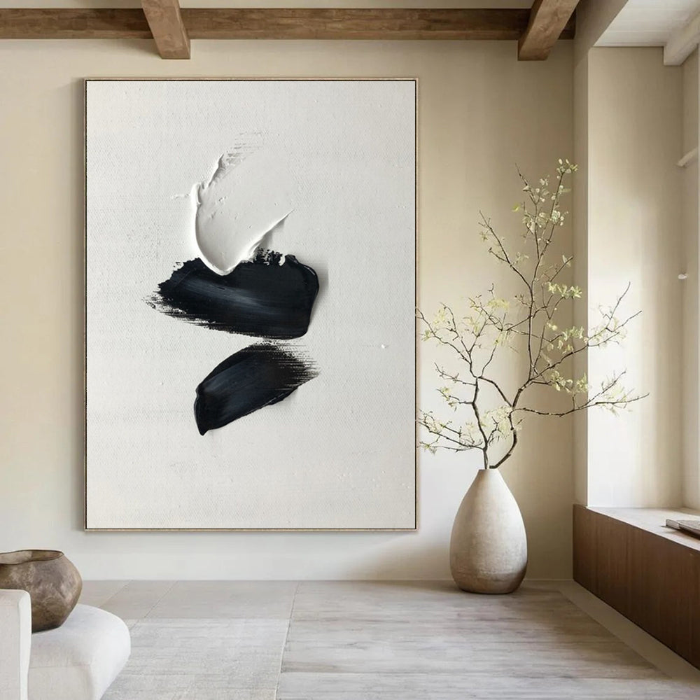 “Black and White Strokes” - Abstract, Bold - Textured Painting On Canvas PT1666