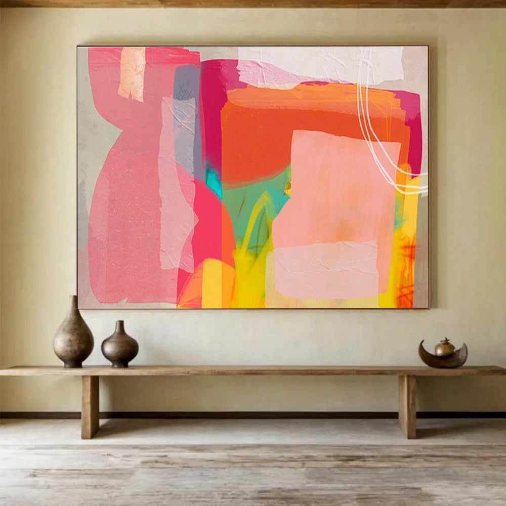 “Color - Blocked Pink - Orange Abstract” Abstract Painting On Canvas DKS201