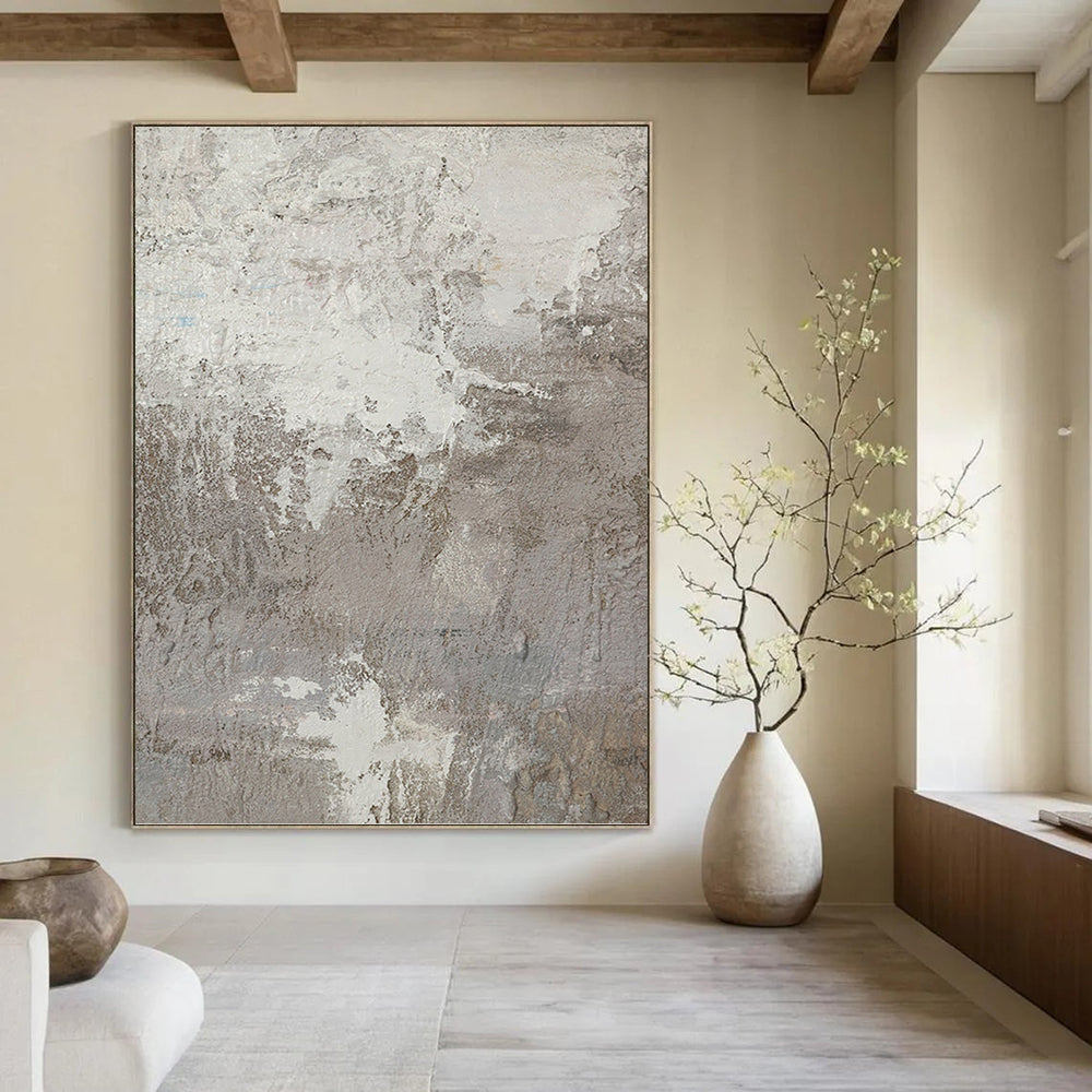 “Textured Gray and White Abstract” - Abstract, Neutral - Toned Painting On Canvas PT1500
