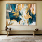 “Teal - Gold Abstract Shapes” - Dynamic Teal “Gilded Currents” Painting On Canvas PT1636