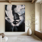 “Monochrome Abstract Face” - Black and White Figurative Painting On Canvas DS331